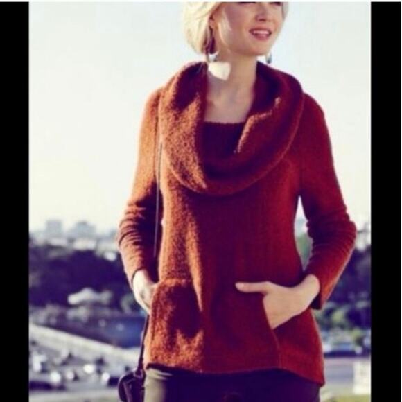 Anthropologie Angel of The North Rust Orange Cowl Neck Sweater lagenlook  XS - Picture 1 of 9